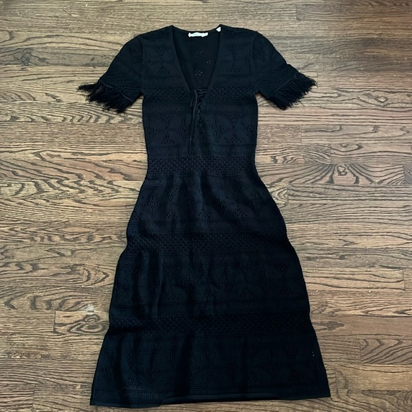 alc crochet dress Amber Crochet Striped One-Shoulder Midi Dress